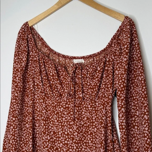 Lush cinnamon floral peasant mini dress size medium - Picture 2 of 10